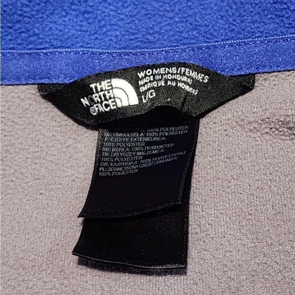 The North Face Women’s Gray 1/4 Zip With Blue Collar & Logo Fleece Pullover EUC - Picture 3 of 5